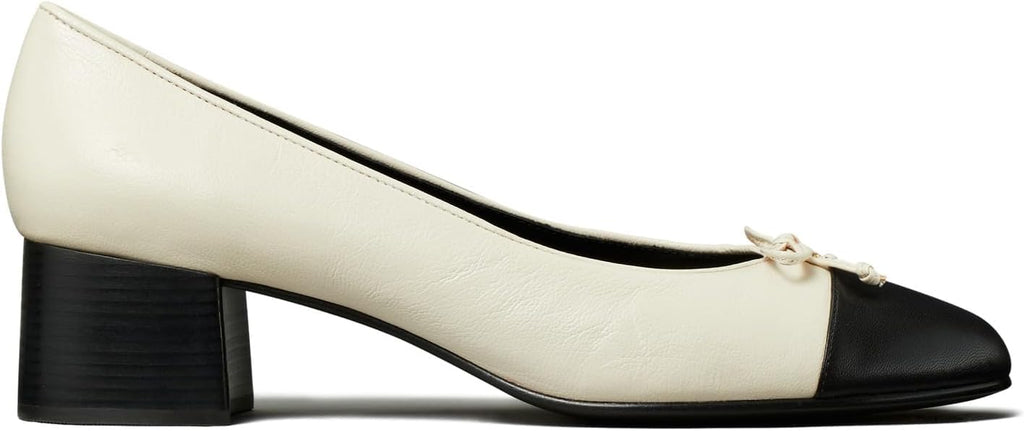 Tory Burch Women's Cap-Toe Pump, Light Cream/Perfect Black