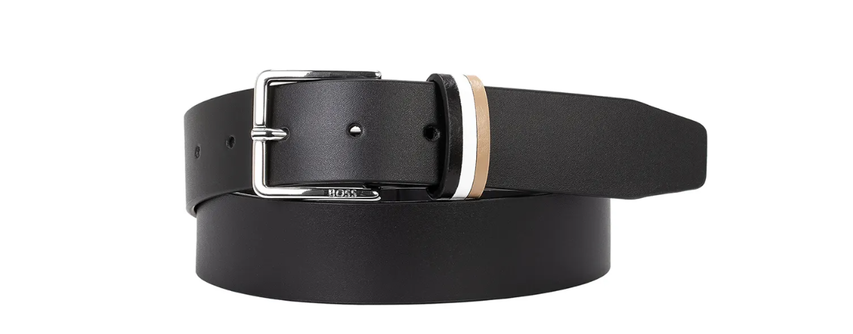 Hugo Boss Men's Ther Loop Stripe Logo Belt, Black Black