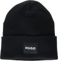 Hugo Men's Xevon Patch Logo Ribbed Beanie, Black One Size Black