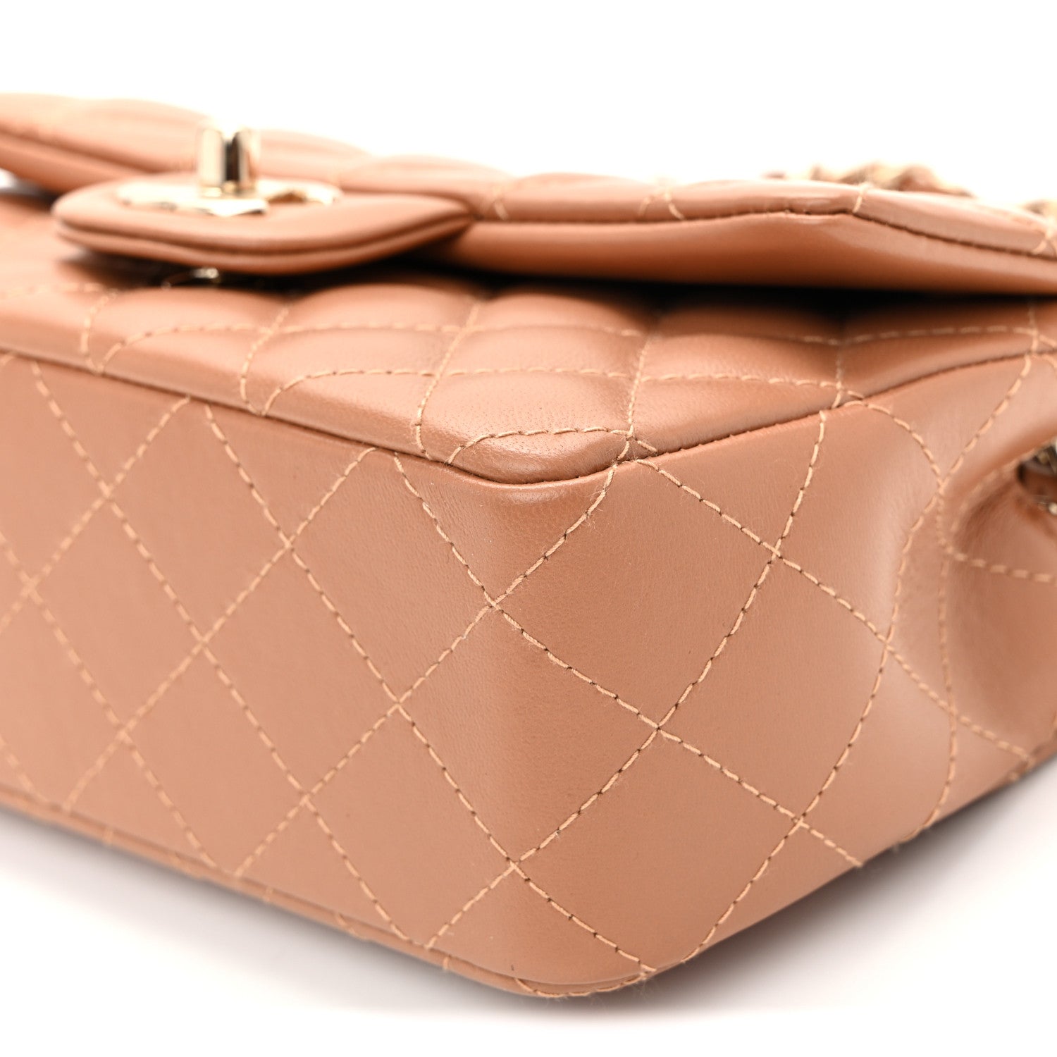 Lambskin Quilted Mini Rectangular Flap Brown