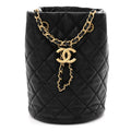Lambskin Quilted Small Pearl Crush Bucket Bag Black