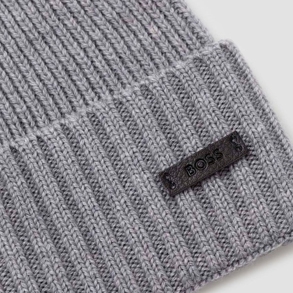Hugo Boss Men's Fati Ribbed Beanie, Grey