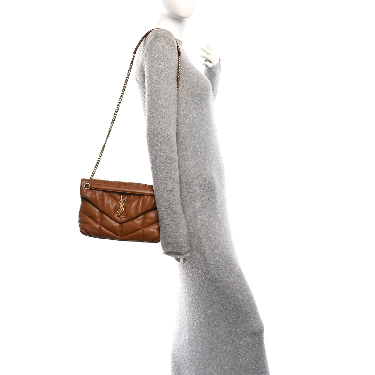 Lambskin Quilted Small Loulou Puffer Monogram Chain Satchel Dark Honey
