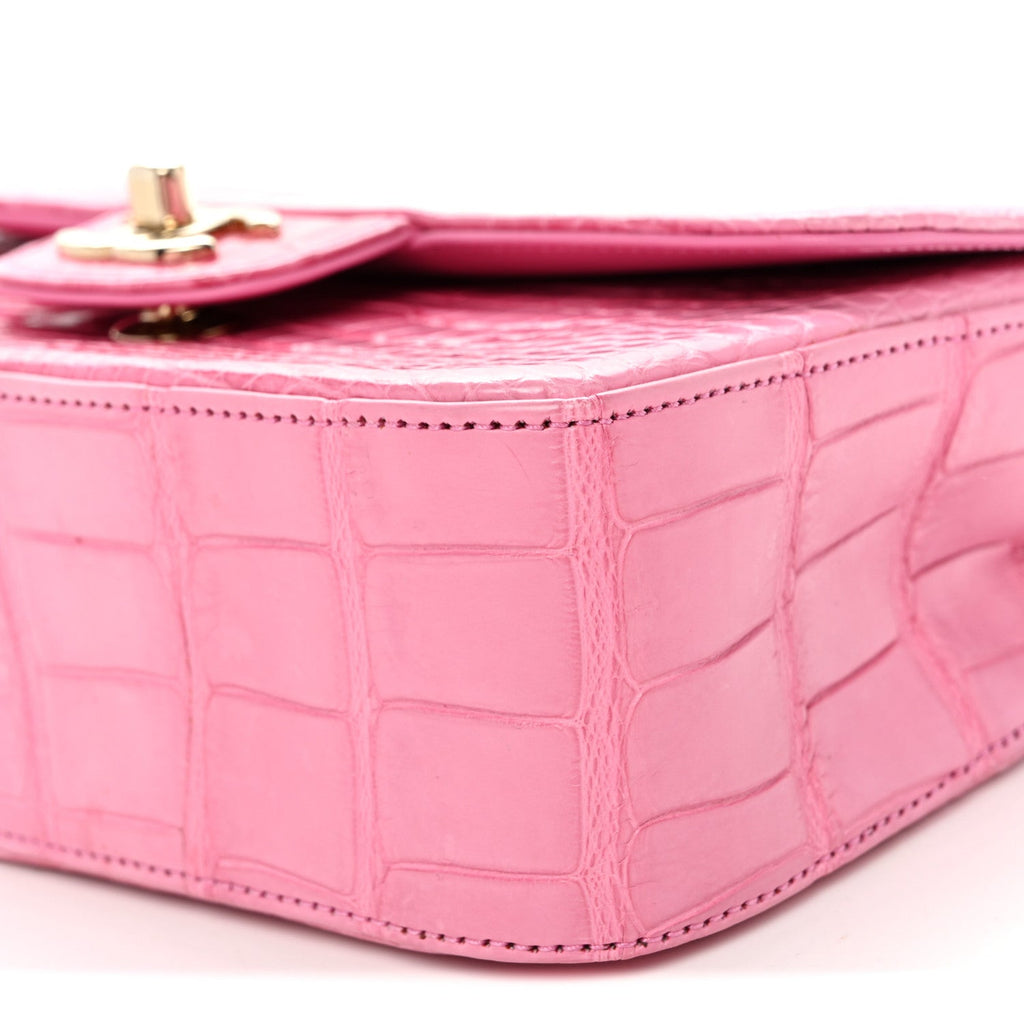 Shiny Alligator Ombre Mini Rectangular Flap Rose