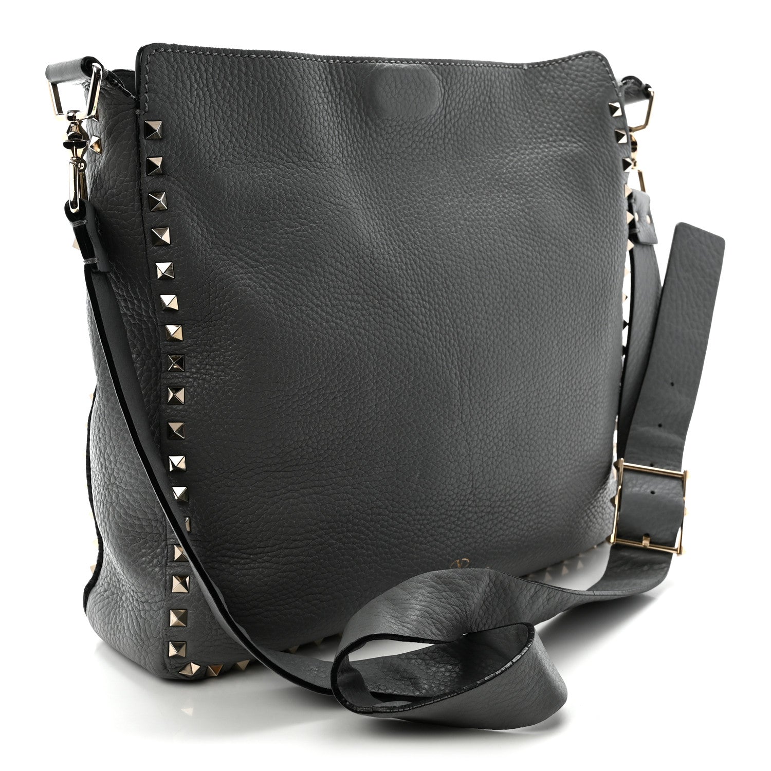 Pebbled Calfskin Small Rockstud Flip-Lock Messenger Bag Light Stone