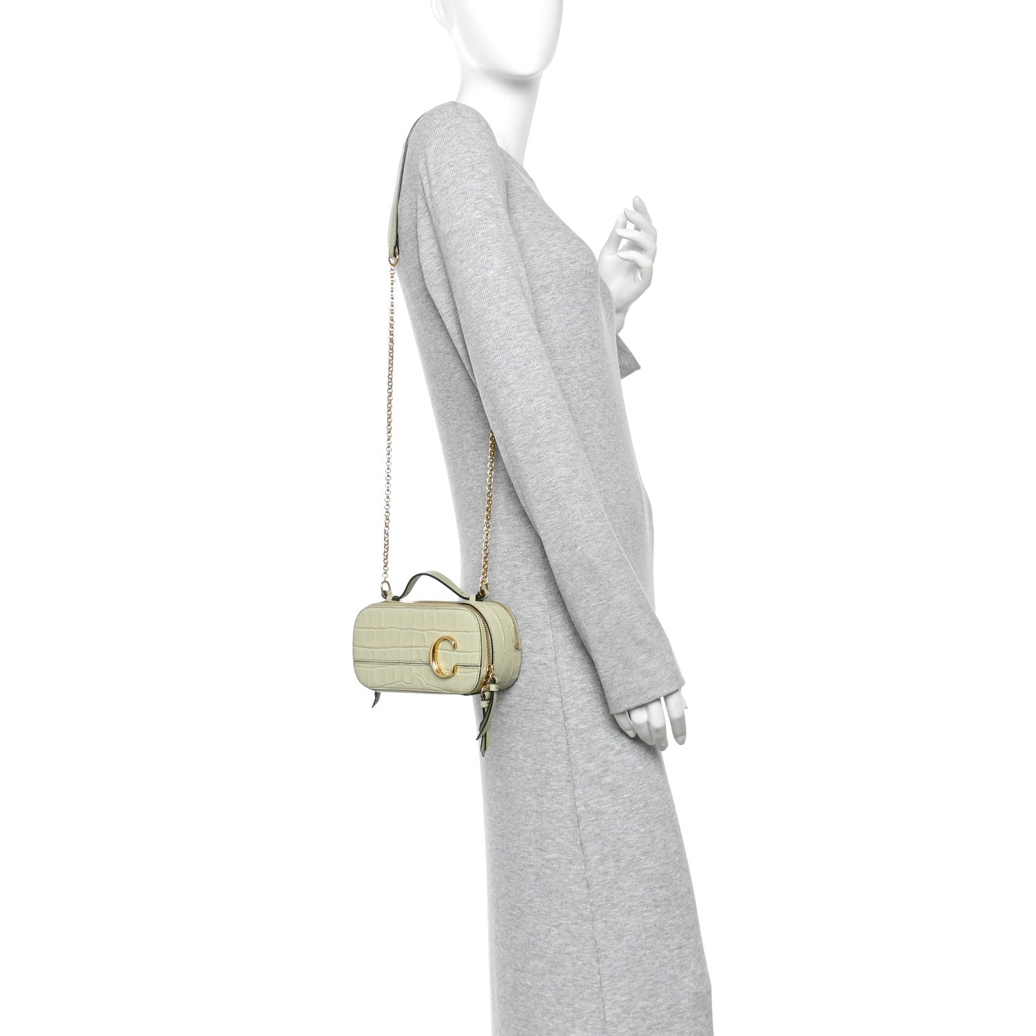 Calfskin Crocodile Embossed Mini C Vanity Bag Light Eucalyptus