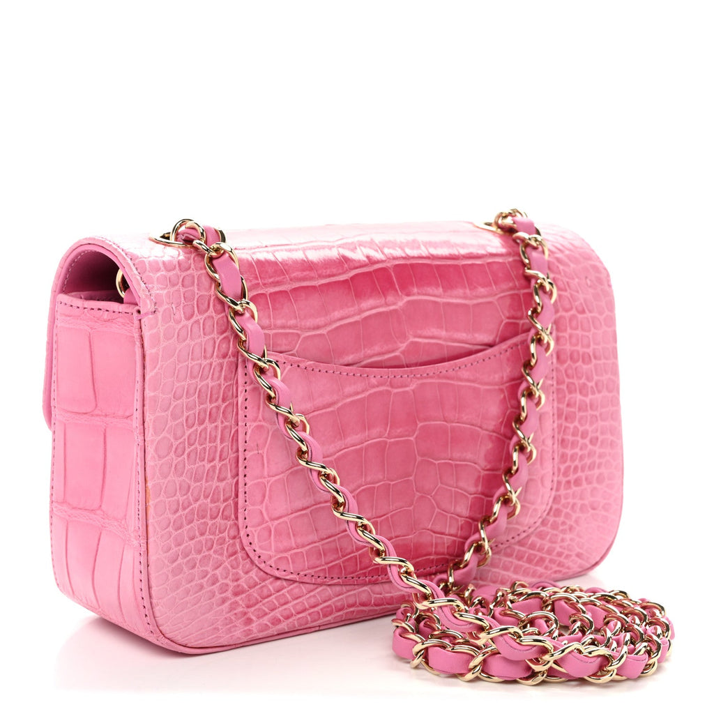 Shiny Alligator Ombre Mini Rectangular Flap Rose