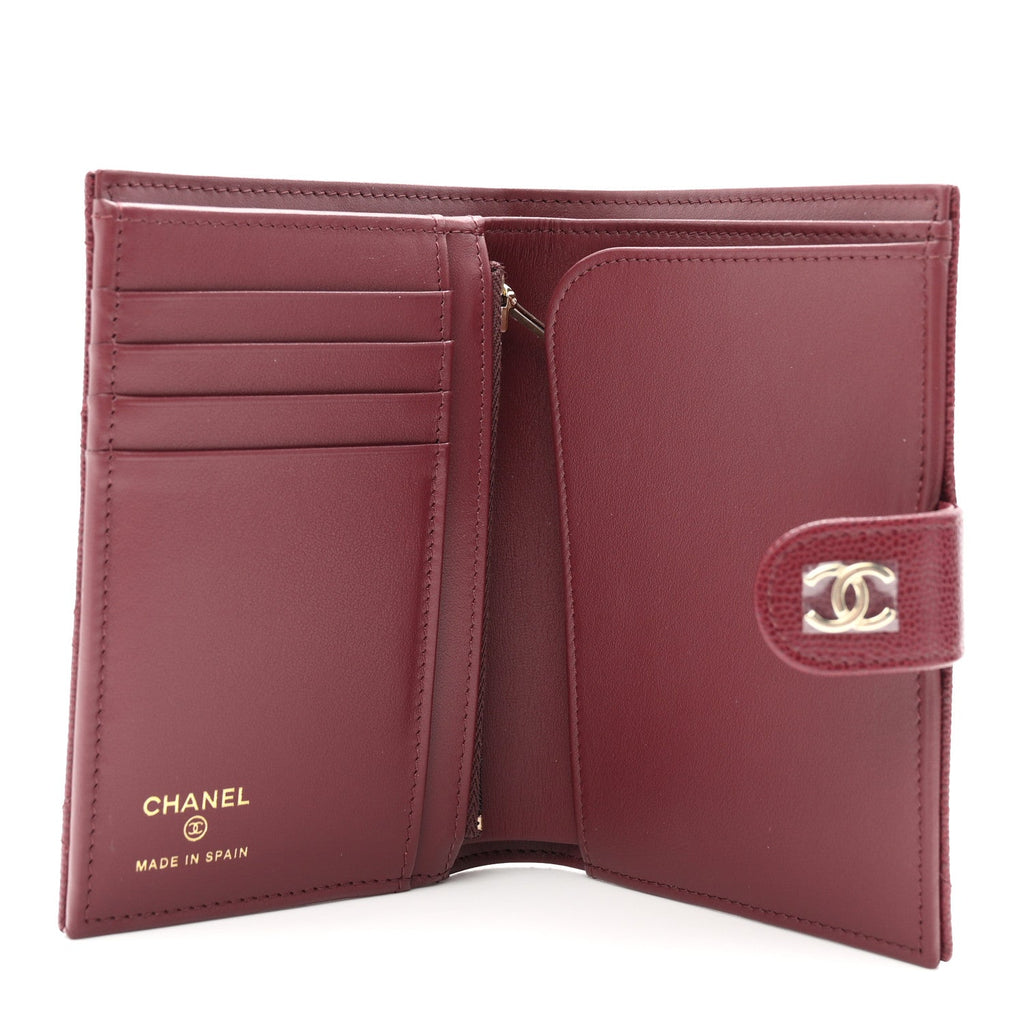 Caviar Quilted Passport Holder Dark Burgundy