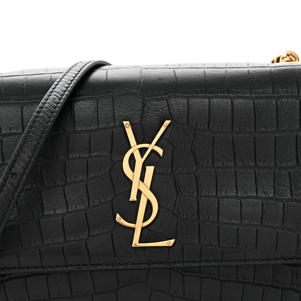 Calfskin Crocodile Embossed Monogram Small Sunset Black