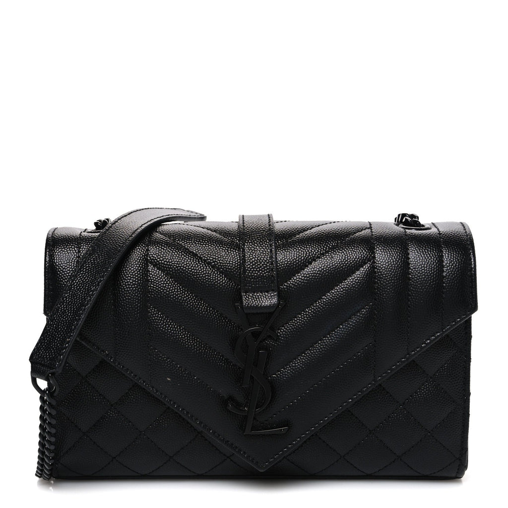 Grain De Poudre Textured Mixed Matelasse Triquilt Small Monogram Monochrome Satchel Black