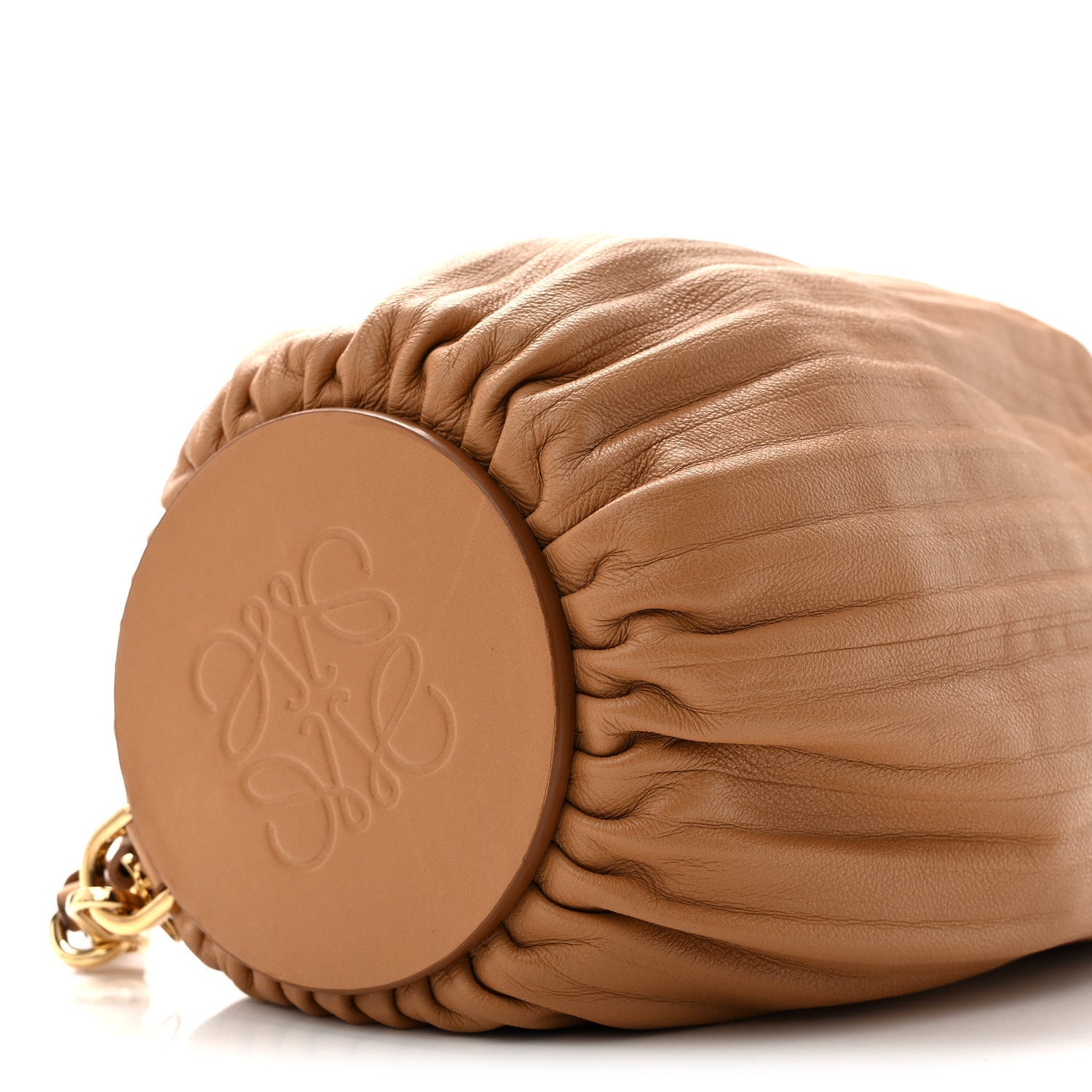 Lambskin Pleated Bracelet Pouch Shoulder Bag Warm Desert