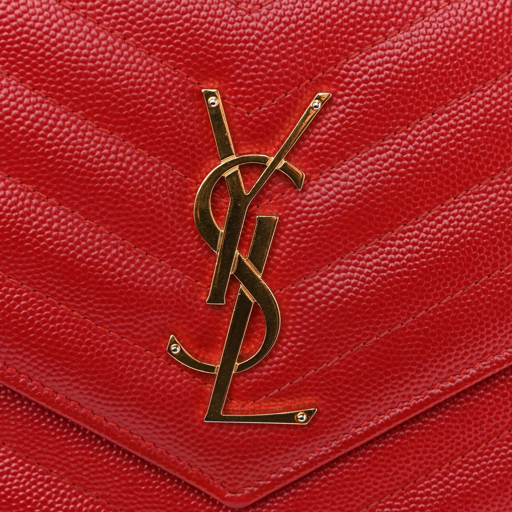 Grain De Poudre Matelasse Chevron Monogram Chain Wallet Red