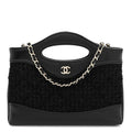 Tweed Calfskin Quilted Nano 31 Shopping Bag Black