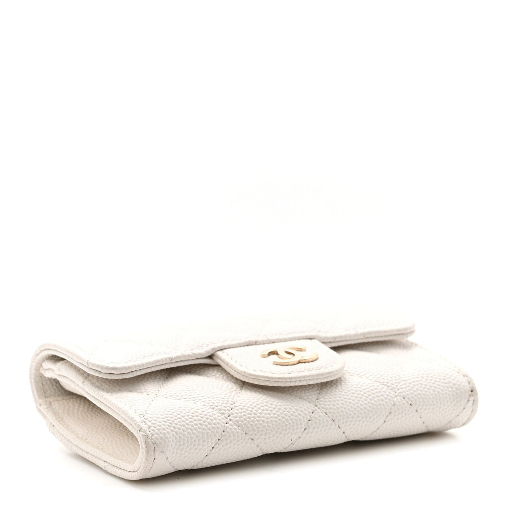 Caviar Quilted Flap Card Holder Wallet White