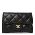 Caviar Quilted Flap Card Holder Wallet Black