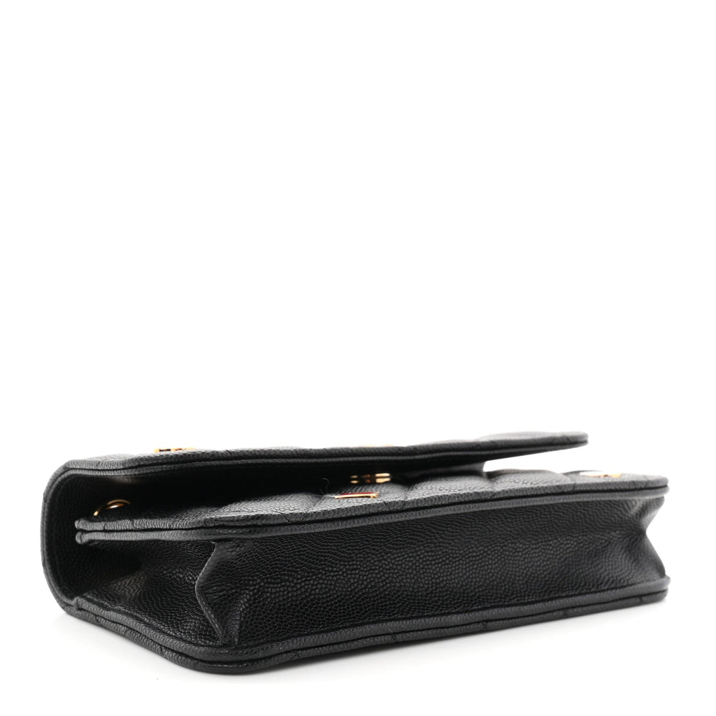 Caviar Quilted Enamel Coco Casino Flap Phone Holder With Chain Black
