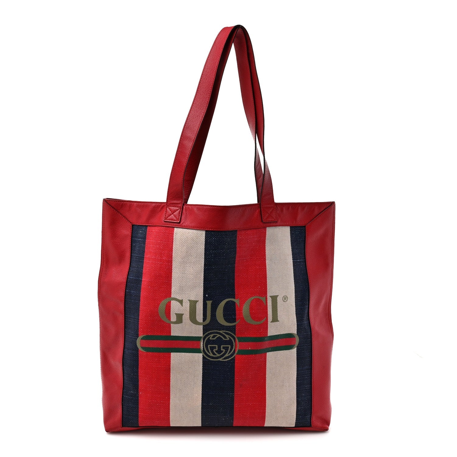 Canvas Calfskin Sylvie Stripe Logo Mens Tote Red White Blue