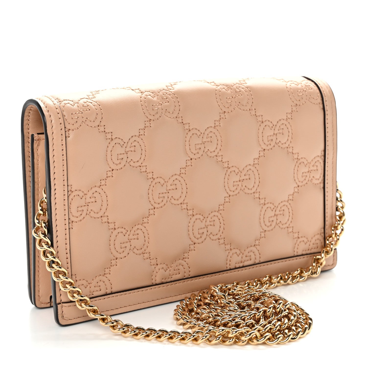 Calfskin GG Matelasse Chain Wallet Perfect Pink