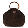 Suede Calfskin Plexiglass Tortoise Shell Quilted Pouch Dark Brown