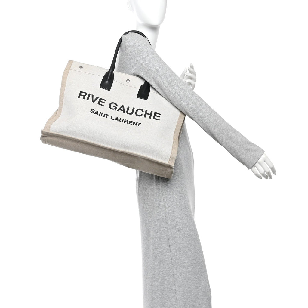 Linen Calfskin Rive Gauche Tote Greggio Natural