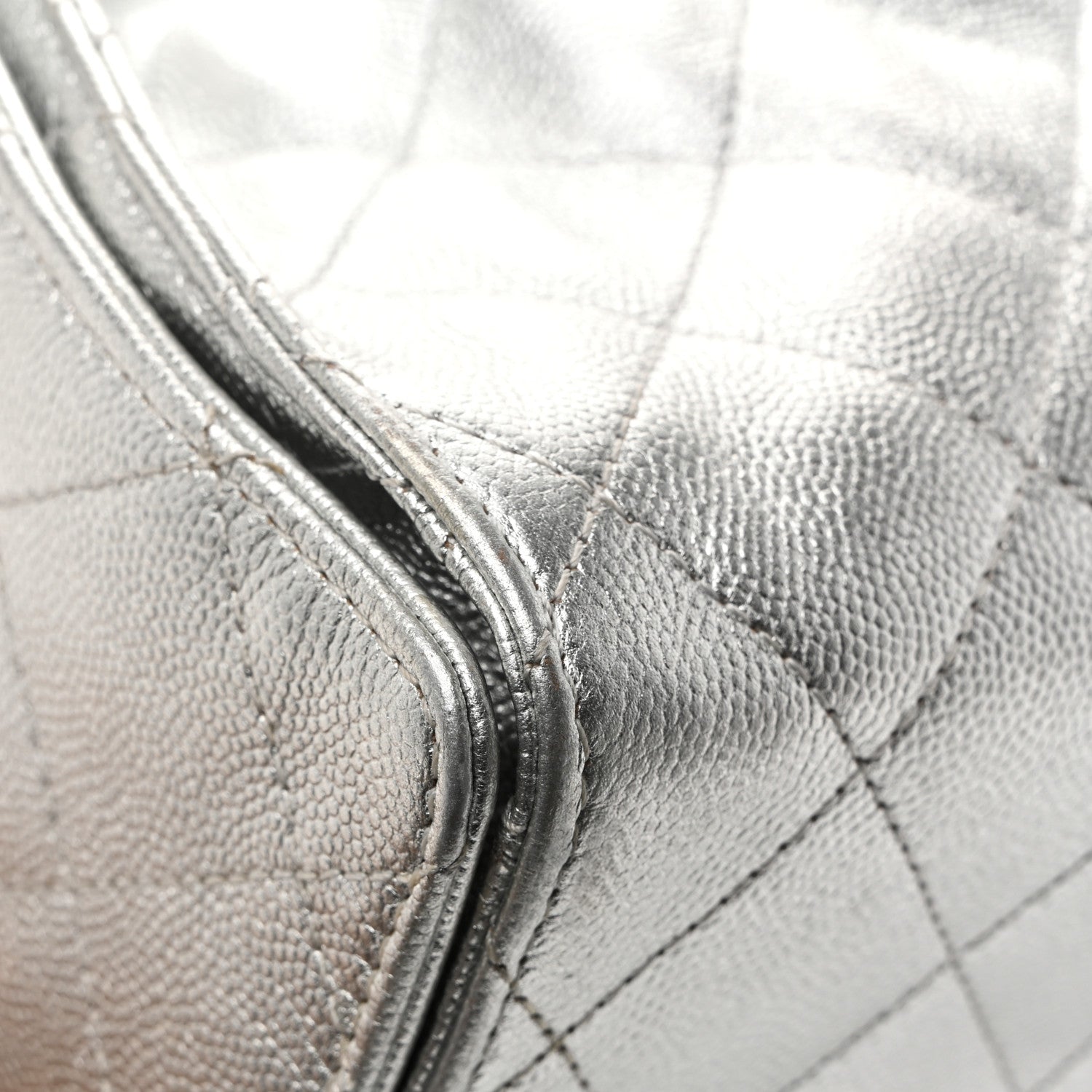 Metallic Caviar Quilted Small Chanel 25 Handbag Silver