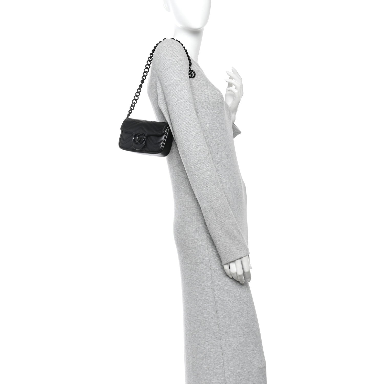 Calfskin Matelasse Monochrome GG Marmont Chain Belt Bag Black