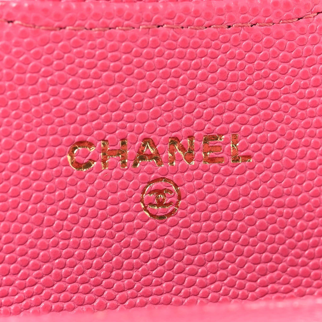 Caviar Quilted Flap Card Holder Wallet Pink