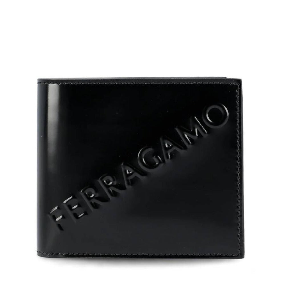 Ferragamo Men's Embossed Logo Leather Bifold Wallet, Black