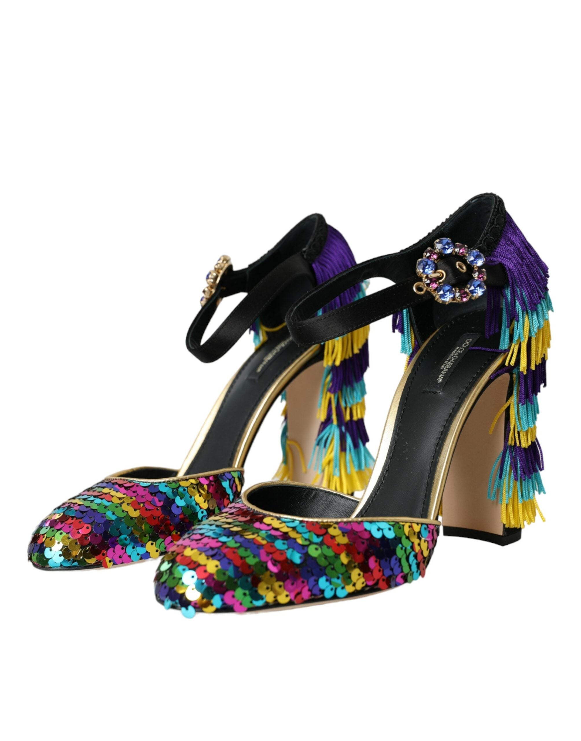 Dolce & Gabbana Multicolor Sequin Crystal Mary Jane Women's Shoes