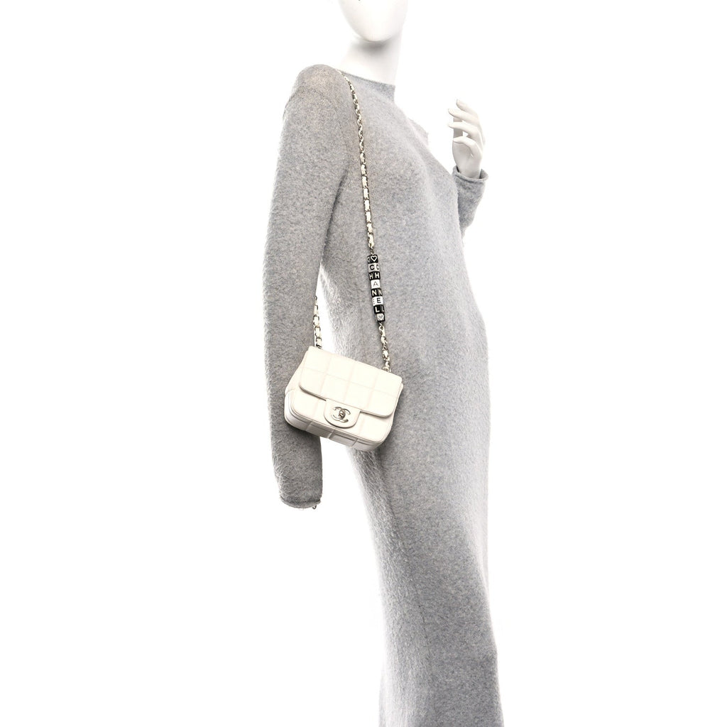 Lambskin Resin Crystal Square Quilted Monacoco Mini Square Flap White