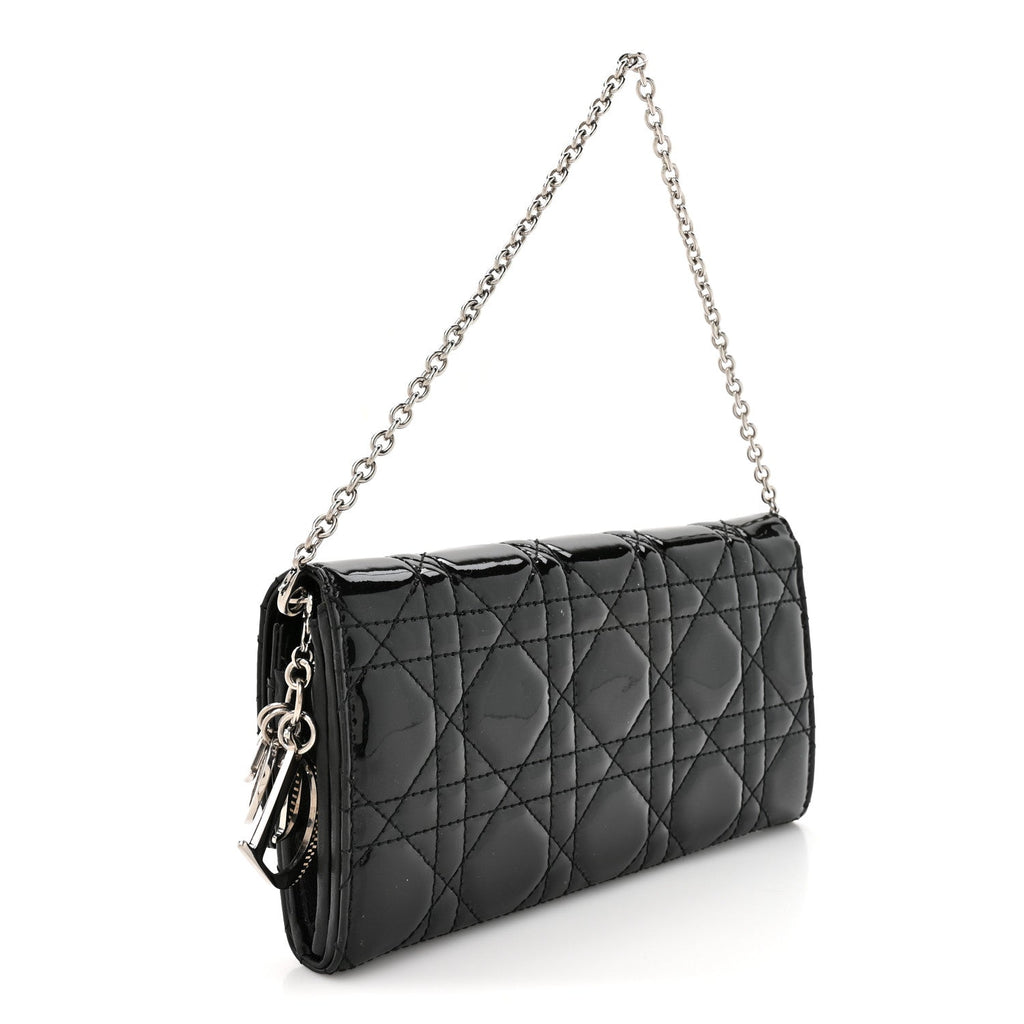 Patent Lambskin Cannage Lady Dior Rendezvous Wallet On Chain Black
