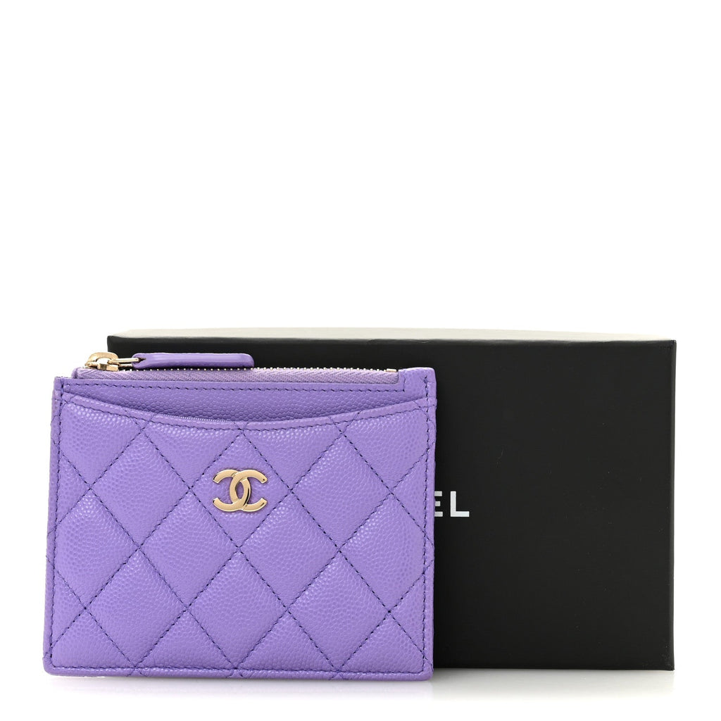 Caviar Quilted CC Zip Card Holder Purple