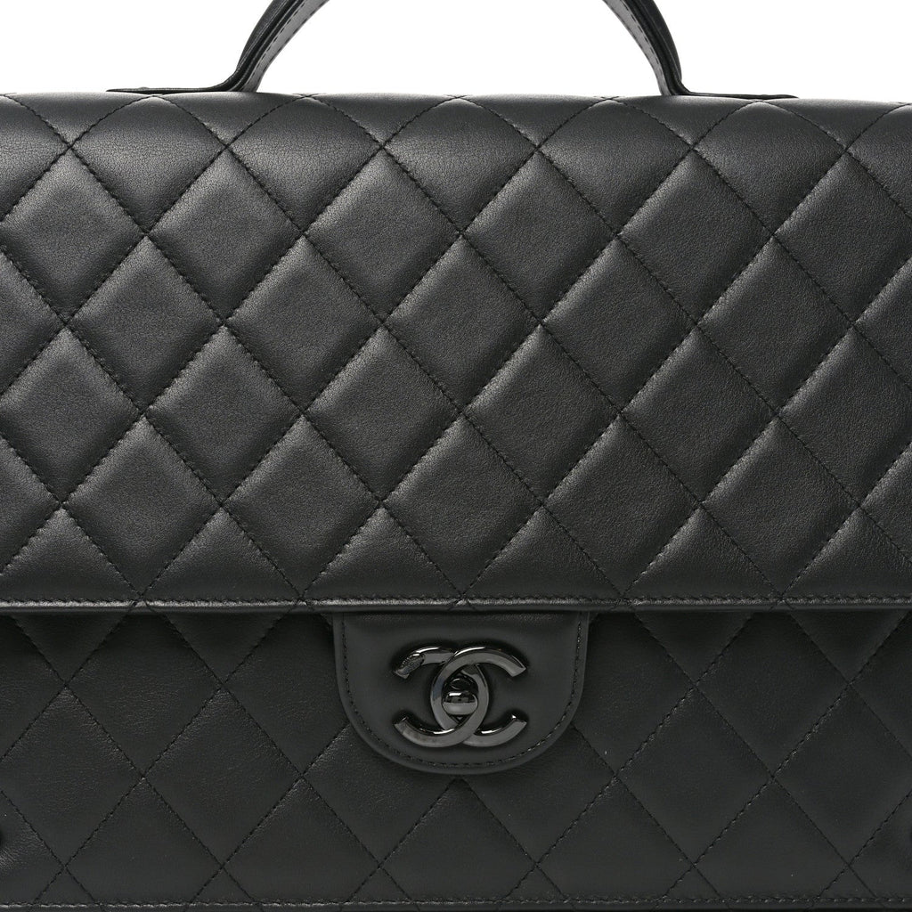 Lambskin Quilted Briefcase Satchel So Black