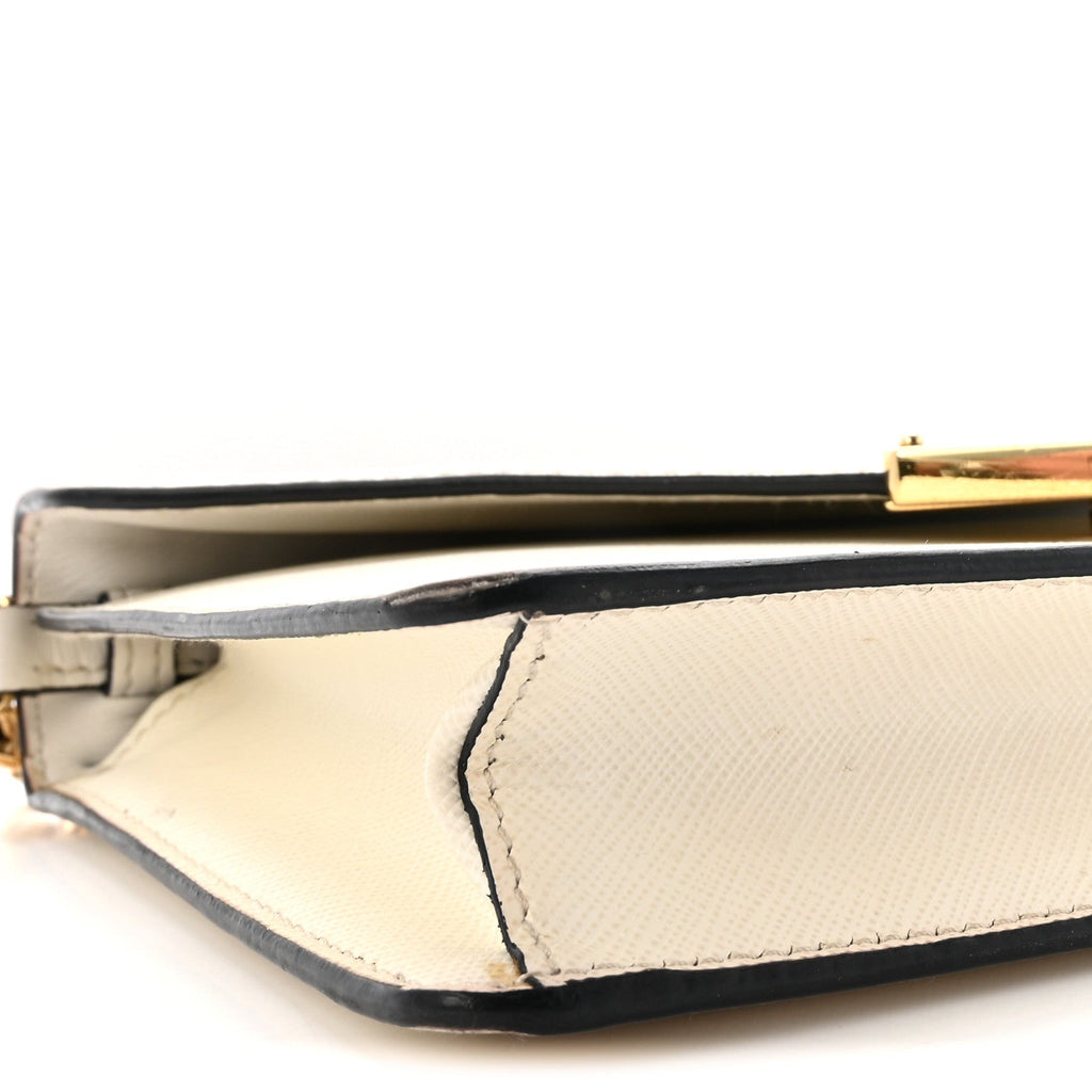 Saffiano Lux Metal Triangle Logo Mini Envelope Chain Shoulder Bag White