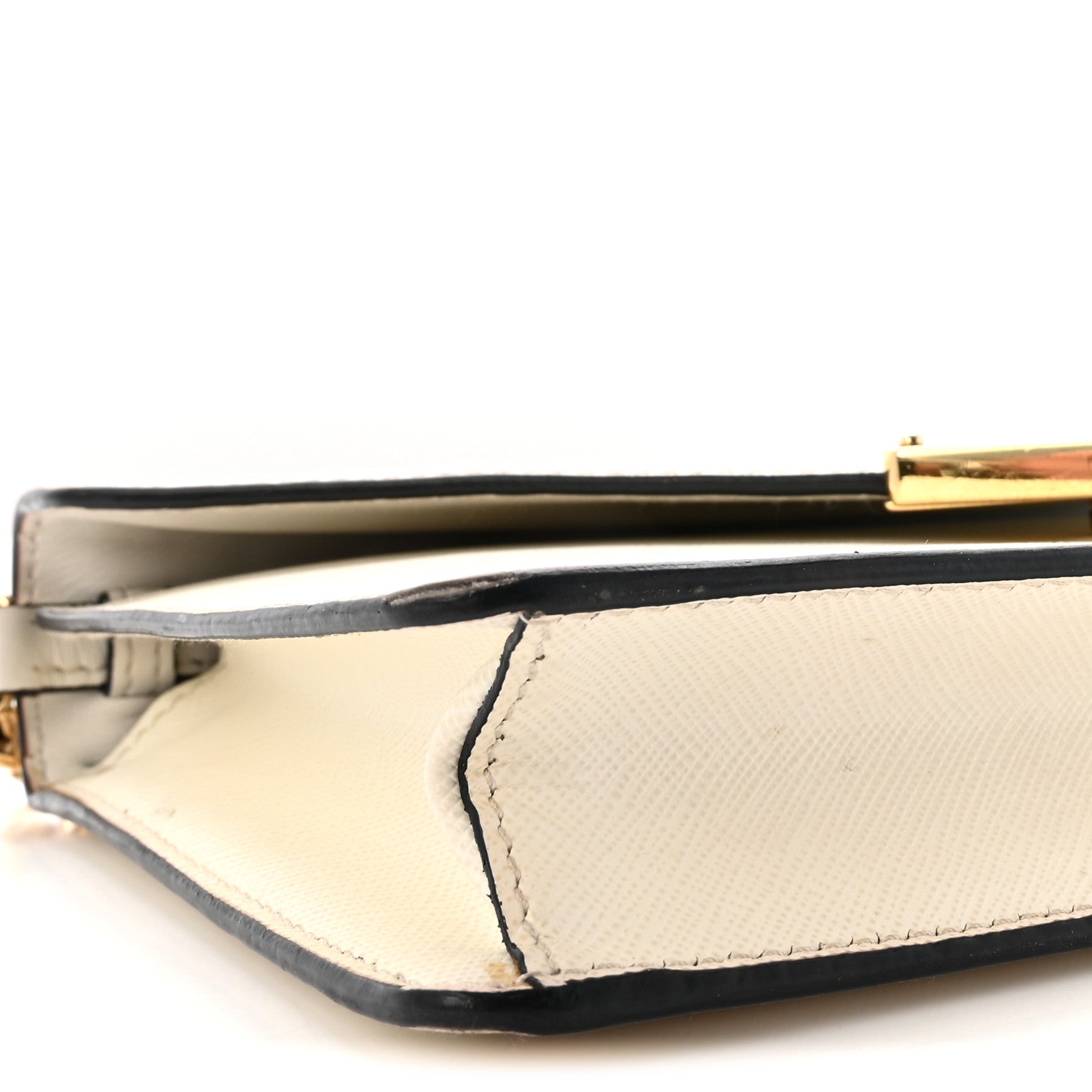Saffiano Lux Metal Triangle Logo Mini Envelope Chain Shoulder Bag White