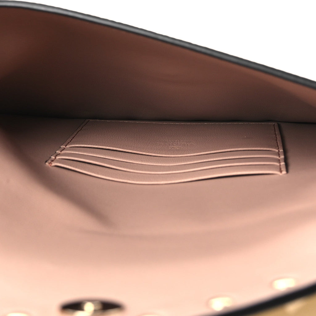 Metallic Calfskin Medium Rockstud Envelope Flat Wristlet Pouch Gold