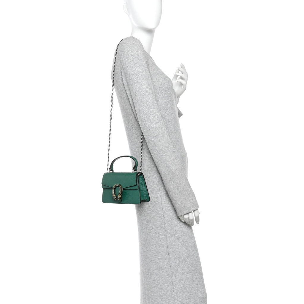 Dollar Calfskin Crystal Mini Dionysus Top Handle Bag Emerald