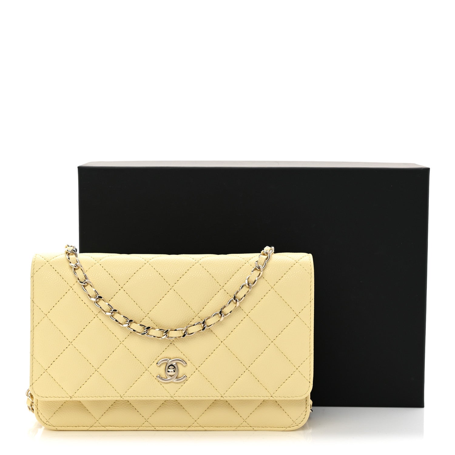 Caviar Quilted CC Turn Lock Wallet On Chain WOC Light Yellow