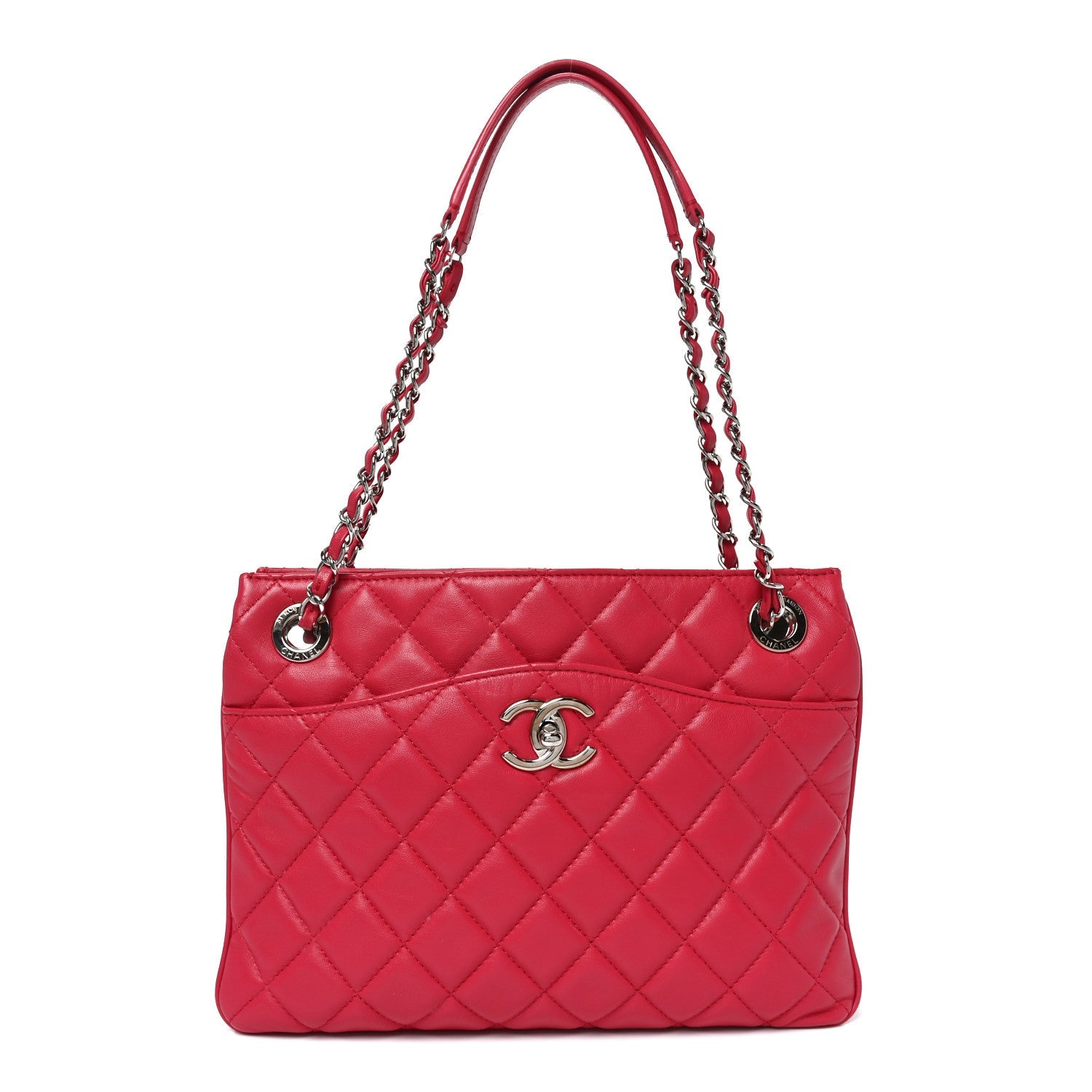 Lambskin Quilted Accordion Shopping Tote Dark Pink