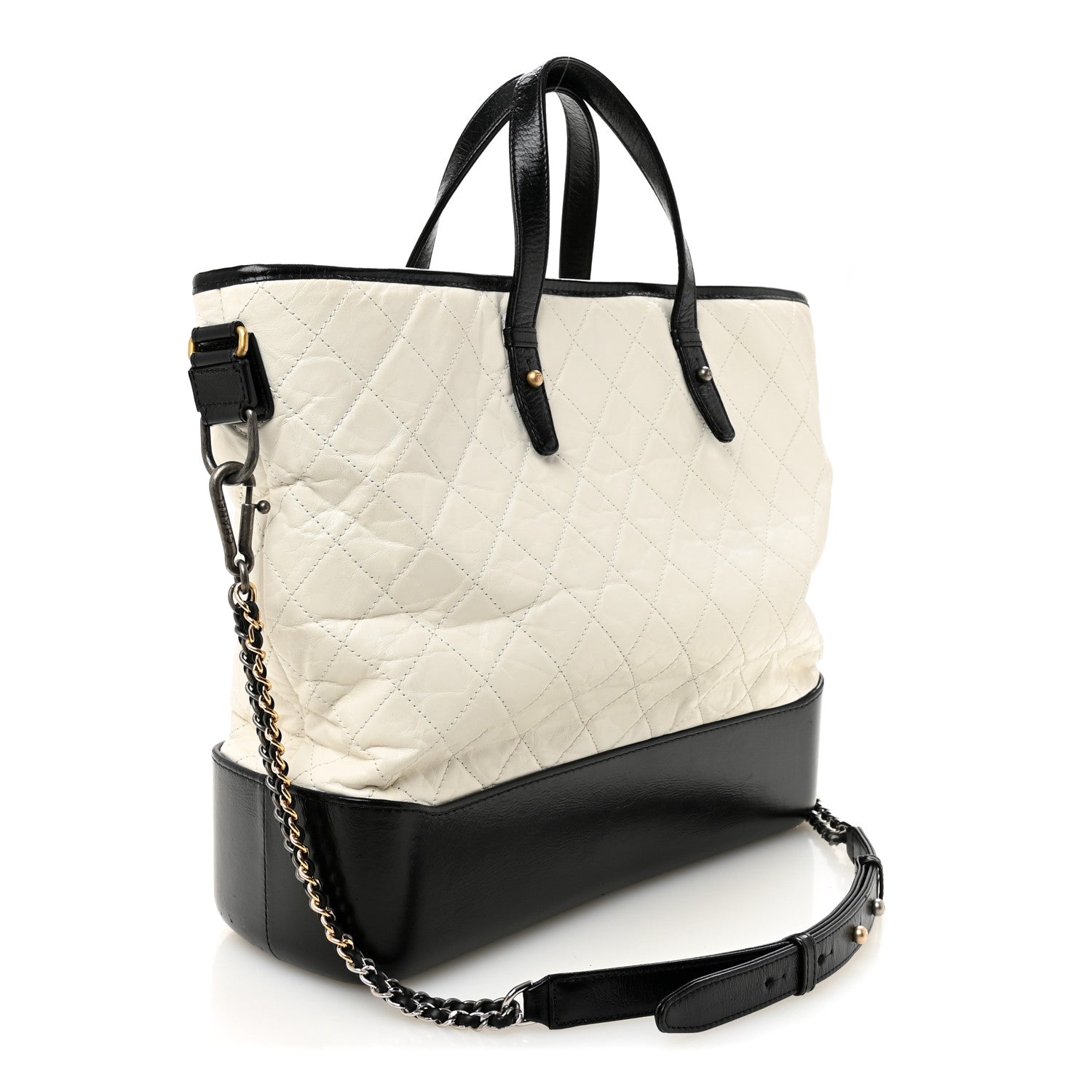 Aged Calfskin Quilted Large Gabrielle Shopping Tote White Black