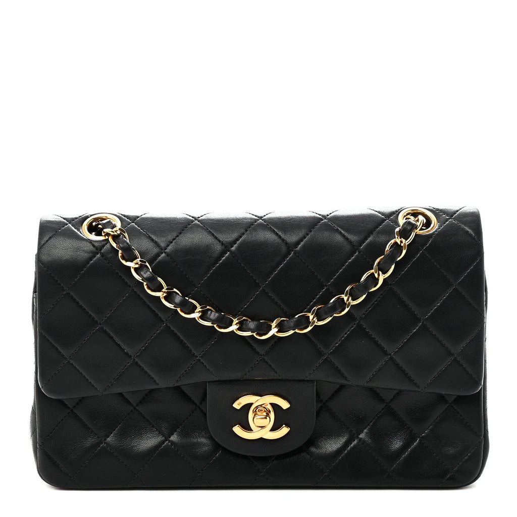 Lambskin Quilted Small Double Flap Black