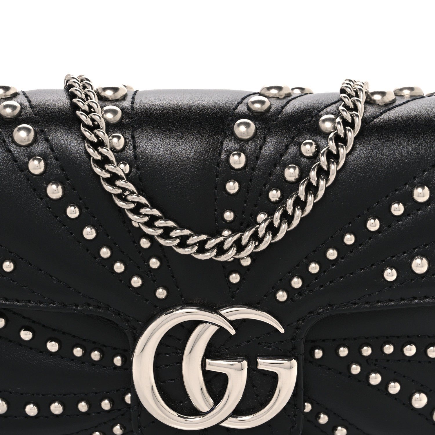 Calfskin Matelasse Studded Super Mini GG Marmont Shoulder Bag Black