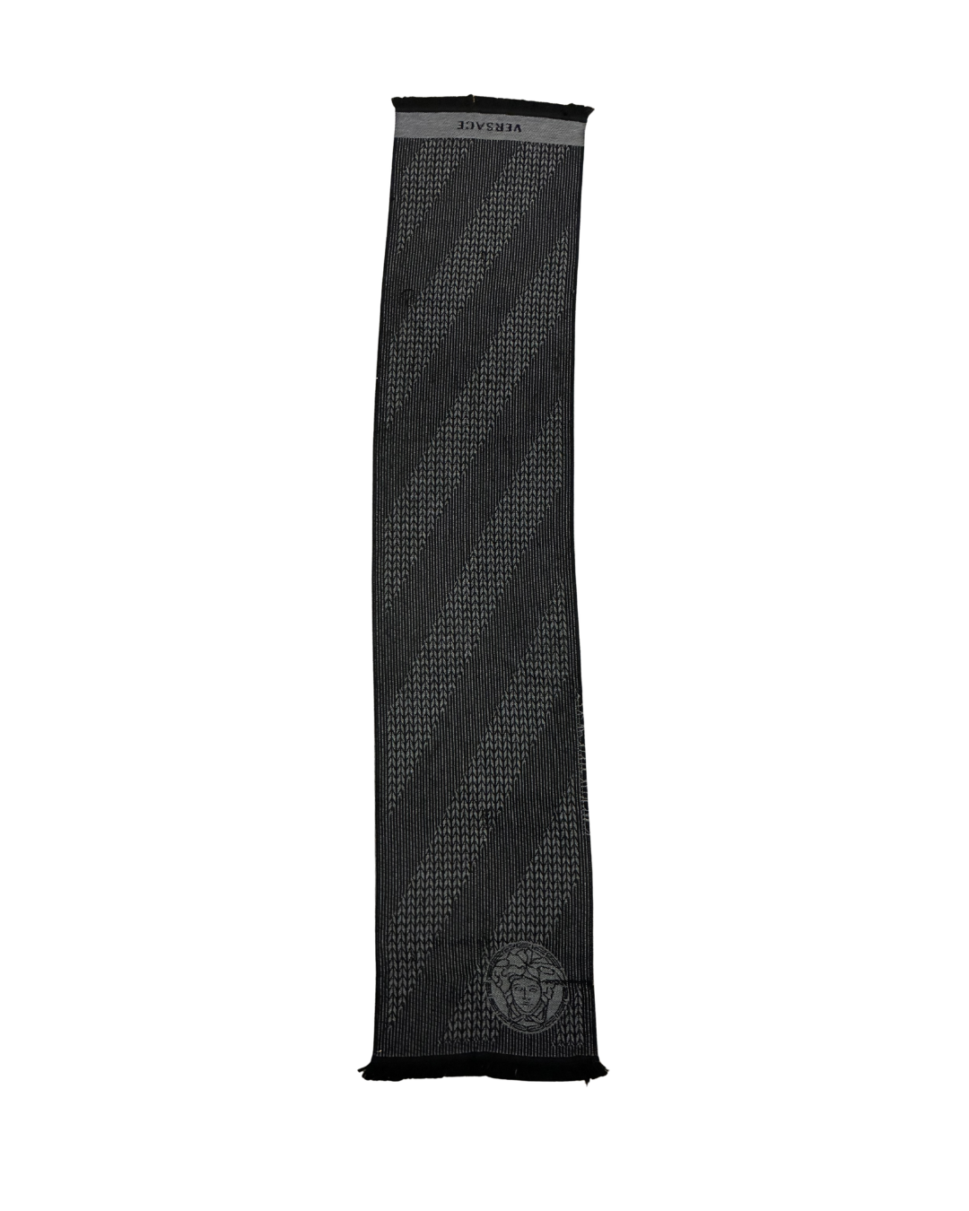 Defective/Floor Model Versace IT00599 GRIGIO Dark Grey 100% Wool Herringbone  Ladies Shawl