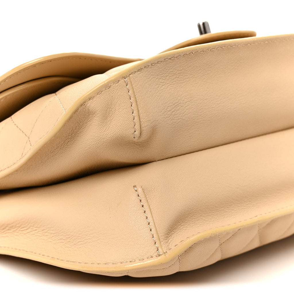 Lambskin Quilted Large Natural CC Flap Beige