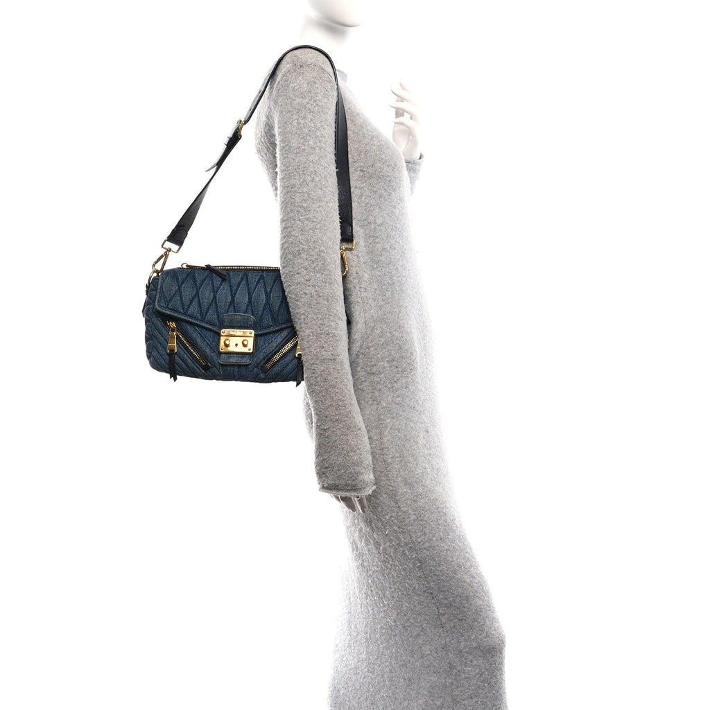 Denim Matelasse Biker Shoulder Bag Avio