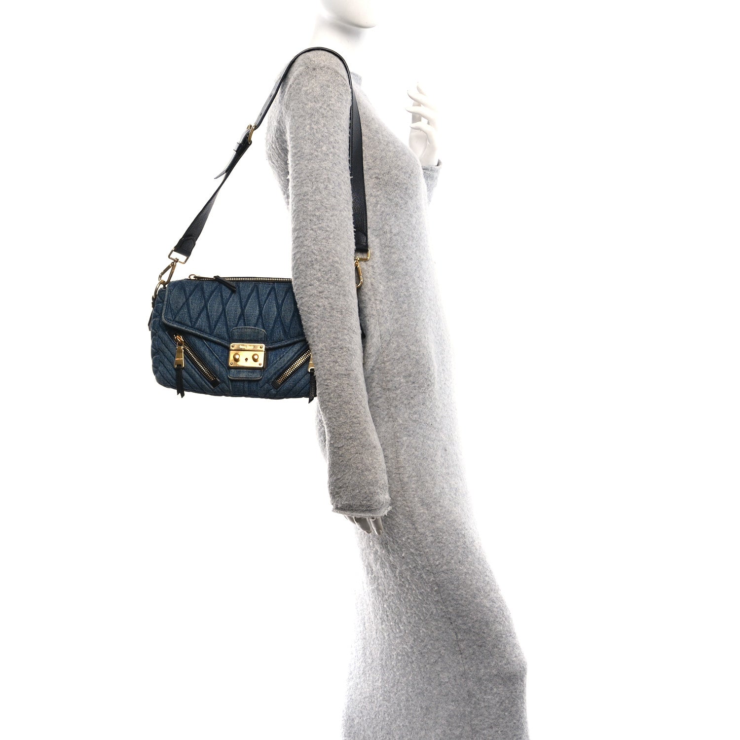 Denim Matelasse Biker Shoulder Bag Avio