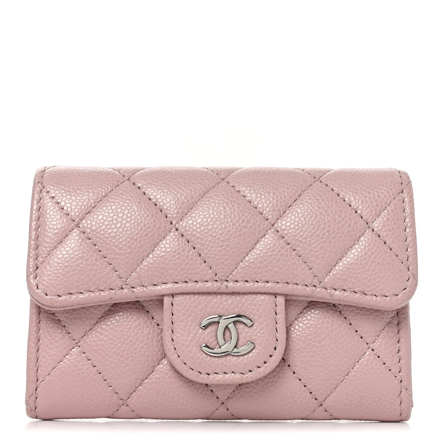Caviar Quilted Flap Card Holder Wallet Light Pink