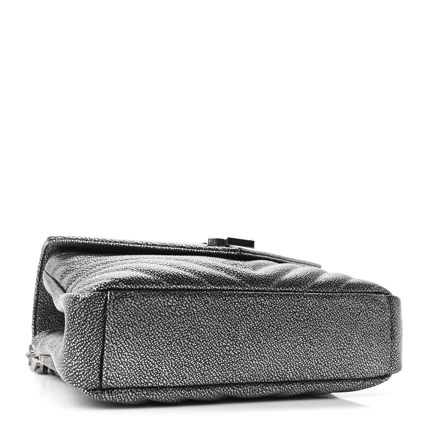 Metallic Grain De Poudre Matelasse Chevron Monogram Medium College Bag Gunmetal
