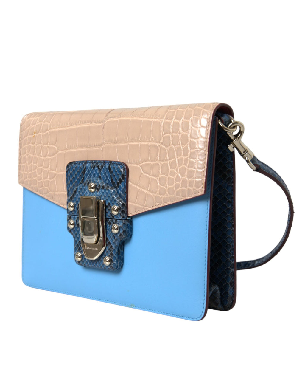 Dolce & Gabbana Blue Beige Exotic Leather LUCIA Crossbody Purse Women's Bag ( )