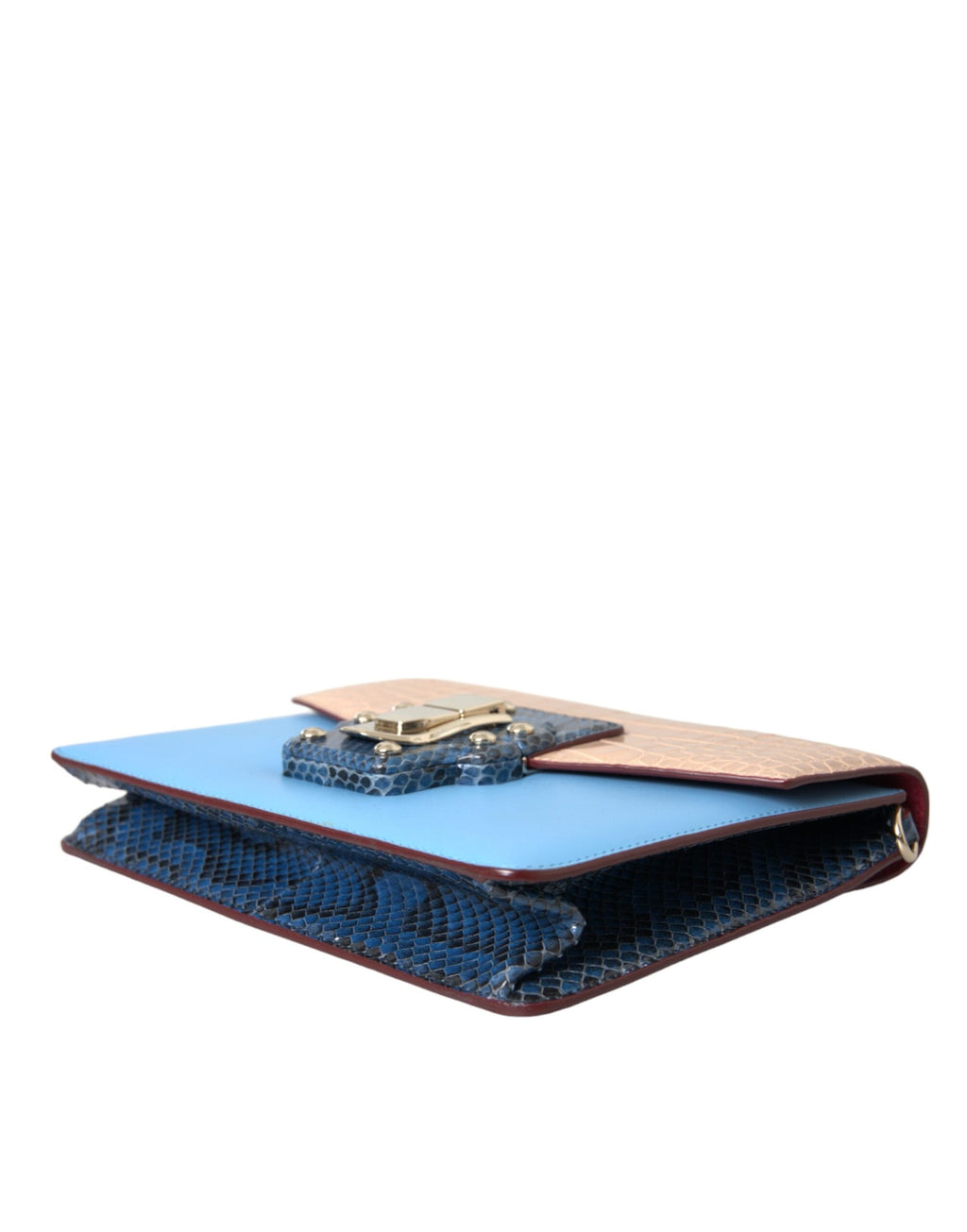 Dolce & Gabbana Blue Beige Exotic Leather LUCIA Crossbody Purse Women's Bag ( )